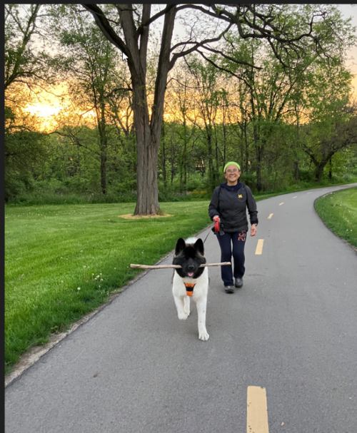 MJ with her Akita Taro.